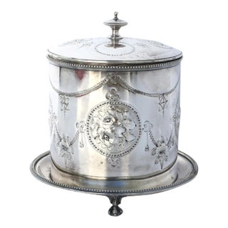 English Silver Plate Covered Biscuit Box or Tea Caddy For Sale