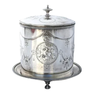 English Silver Plate Covered Biscuit Box or Tea Caddy