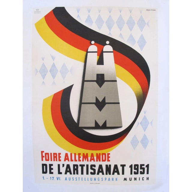 1950s 1951 Original German Festival Poster, "Foire Allemande De L'Artisanat" in Munich For Sale - Image 5 of 5