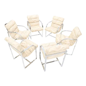 Set of 6 Scoop Shape Seats Chrome Dining Milo Baughman Room Chairs