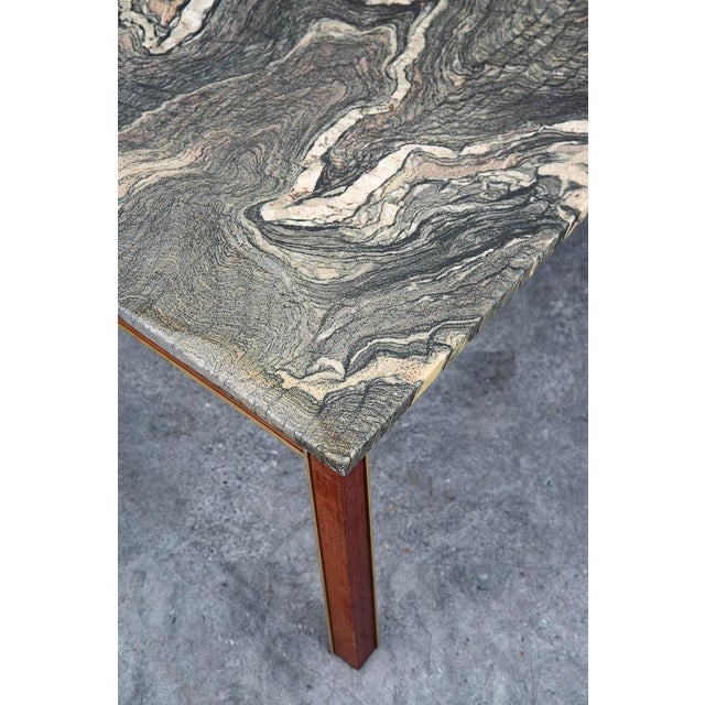Mid Century Modern Coffee Table Rectangular Marble Rosewood Metal Steel Stone For Sale - Image 11 of 12