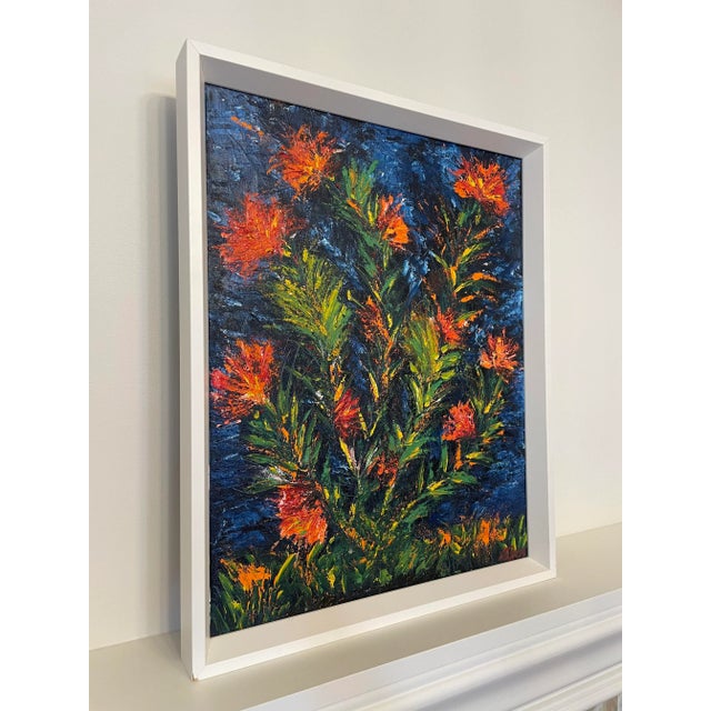 Early 21st Century Vintage Contemporary Impasto Floral Still Life Framed Original Oil Painting, Red, Blue, Green For Sale - Image 5 of 11