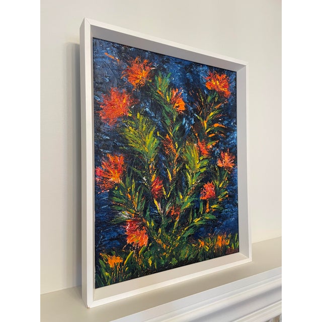 Early 21st Century Vintage Impasto Contemporary Floral Still Life Framed Original Oil Painting, Red, Blue, Green For Sale - Image 5 of 11