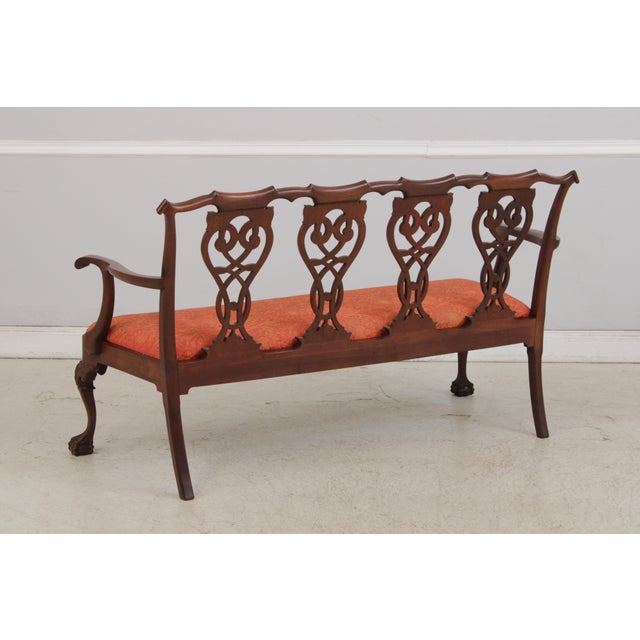 19th Century Vintage Carved Mahogany Triple Back Settee Bench For Sale - Image 5 of 15