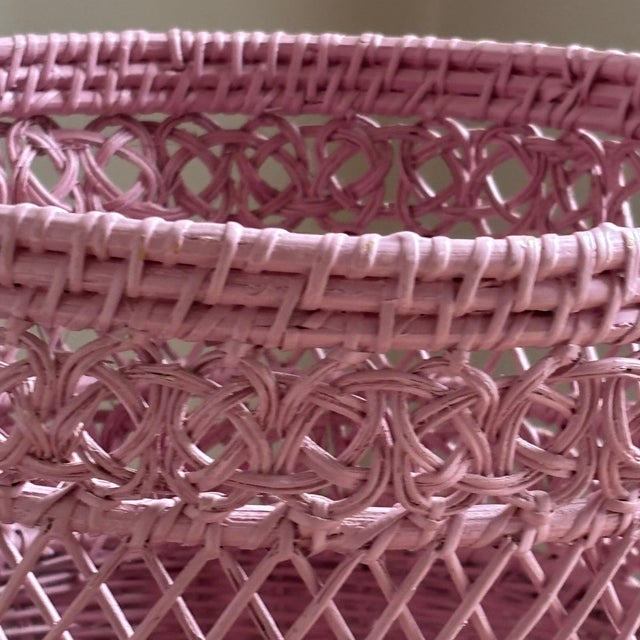 Mid-20th Century Bubble Gum Pink Wicker Wastebasket For Sale - Image 15 of 17