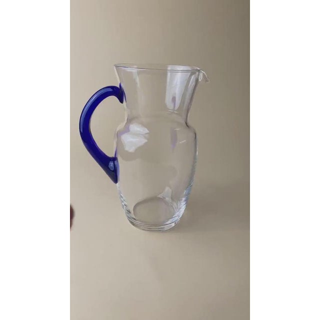 Vintage Jug in Clear Glass with Blue Handle, Italy, 1970s For Sale - Image 11 of 13