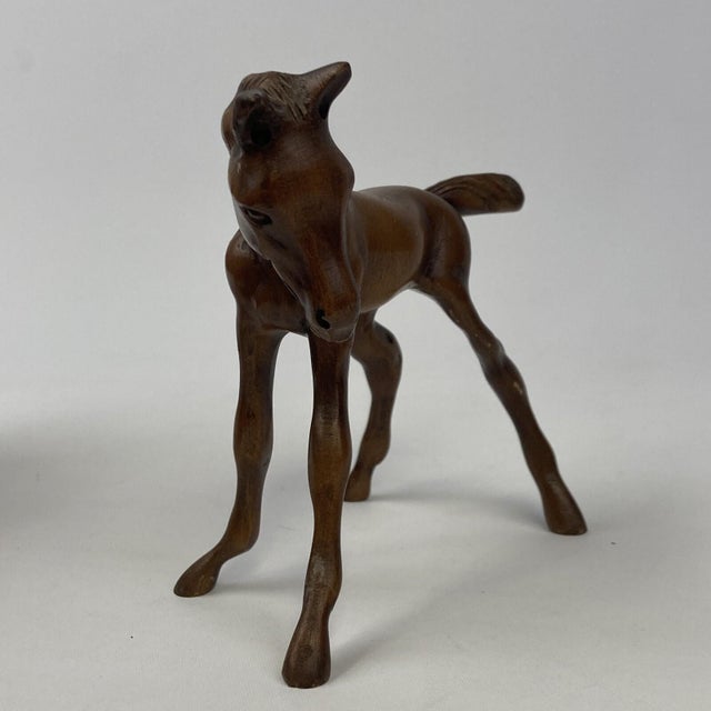 American Vintage Grand Wood Mahogany 4.5" Carved Arabian Horse Colt Filly Foal 3d Equine Art For Sale - Image 3 of 11