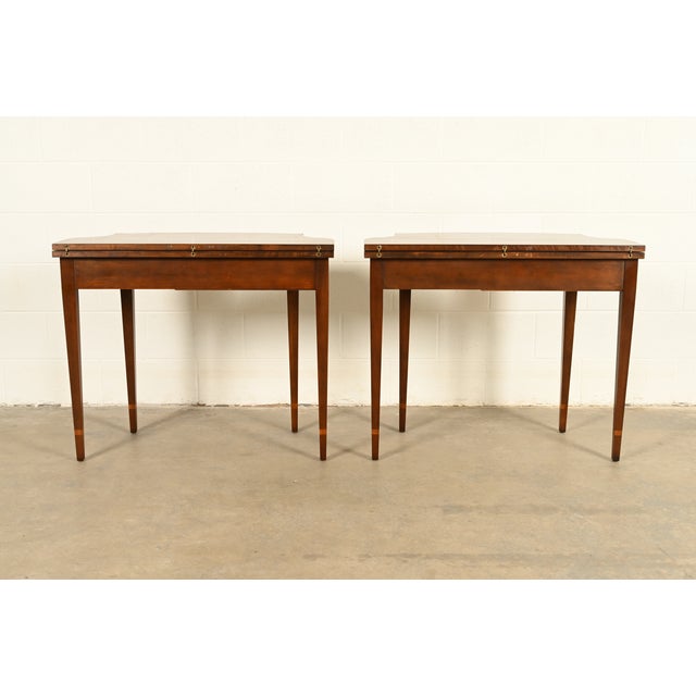 Baker Furniture Federal Inlaid Mahogany Flip-Top Consoles or Game Tables, Pair For Sale - Image 12 of 14