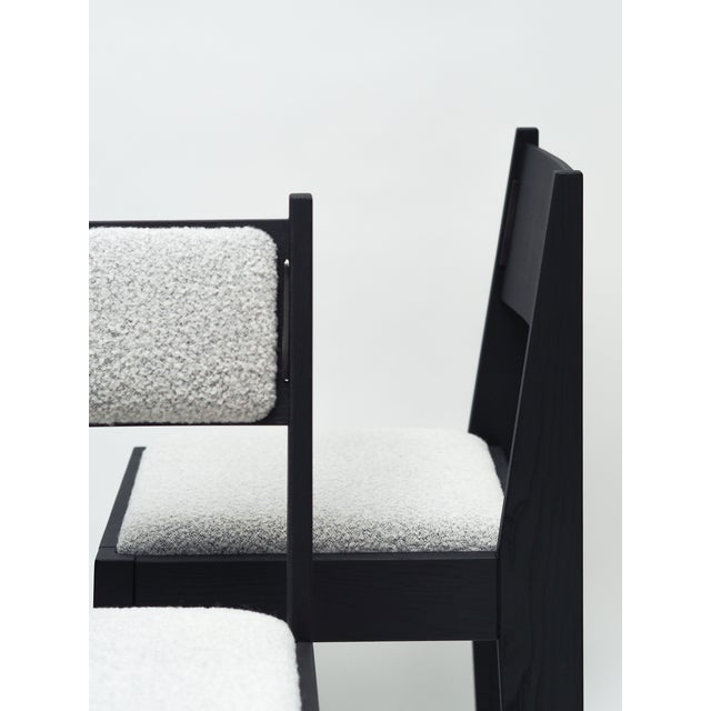 01 Chair in Black Ash Wood with White Bouclé Upholstered Seat and Bronze Details from barh.design For Sale - Image 6 of 15