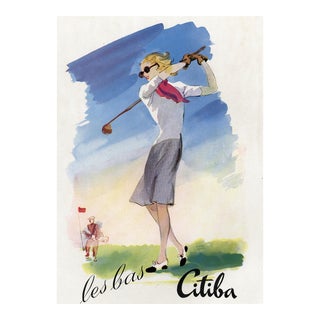 1946 Mid-Century French Advertisement Sport Print-Golf, Matted For Sale