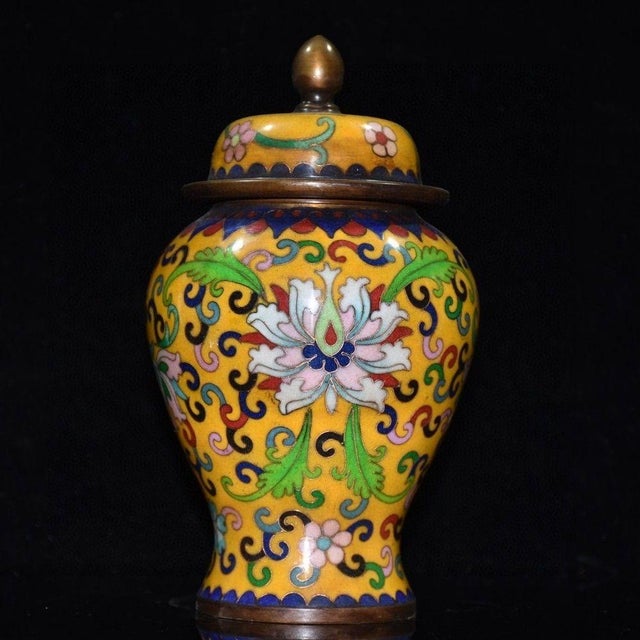 This is a striking and commanding vintage Chinese cloisonné jar, traditionally known as a "General Jar" (Jiangjun Guan)...