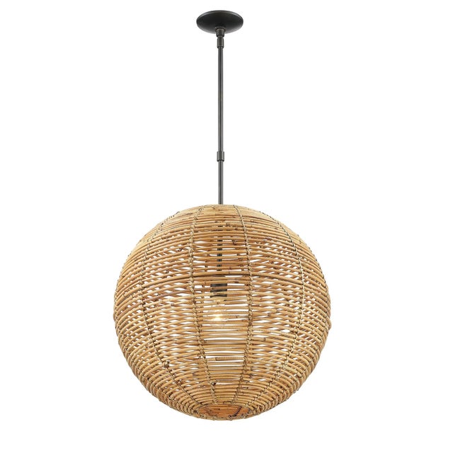 Mid-Century Modern Kingston Rattan Single-Light Globe Pendant For Sale - Image 3 of 8