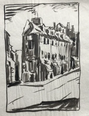 1930s Norman Kent Streetscape Watercolor