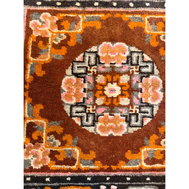 Textile Antique Chinese Square Rug With Floral Medallion 2' X 2'2" For Sale - Image 7 of 16
