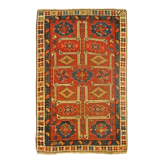 Fine Antique Caucasian Kazak 3'3"x 4'7" For Sale