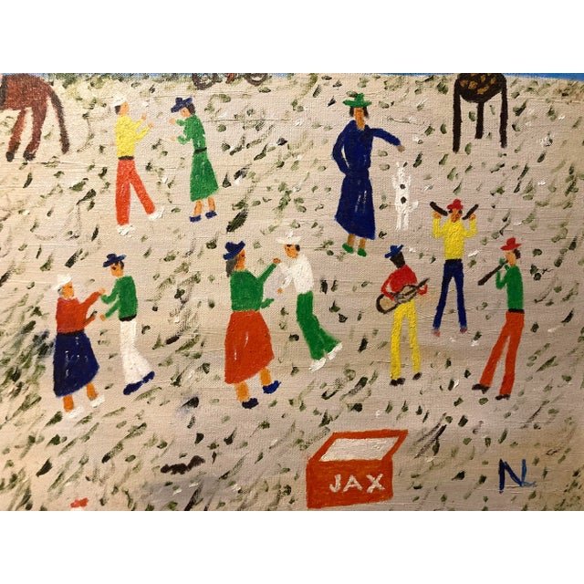 Textile "Niloville Picnic" by Nilo Lamzas, New Orleans Louisiana, Nl Original Landscape Painting, Nature Park Painting, Oil on Canvas, Framed For Sale - Image 7 of 12