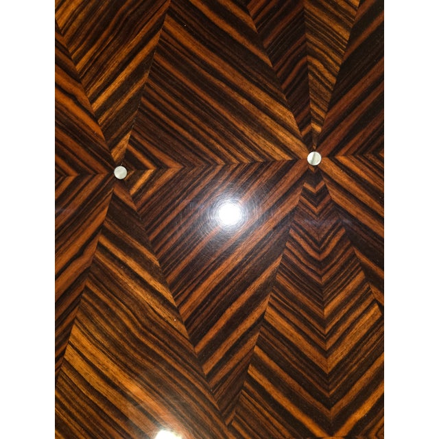 French Mid Century Macassar Ebony Parquetry Inlaid Expandable Dining Room Table W/ Leaves For Sale In New York - Image 6 of 18