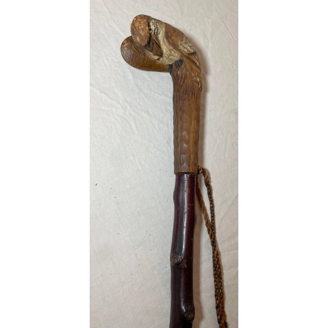 Antique Hand Made Carved Wood German Folk Art Bird Walking Stick Cane For Sale - Image 12 of 14