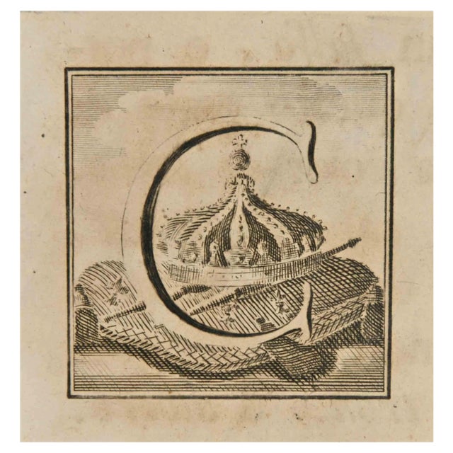 Luigi Vanvitelli, Letter of the Alphabet C, Etching, 18th Century For Sale