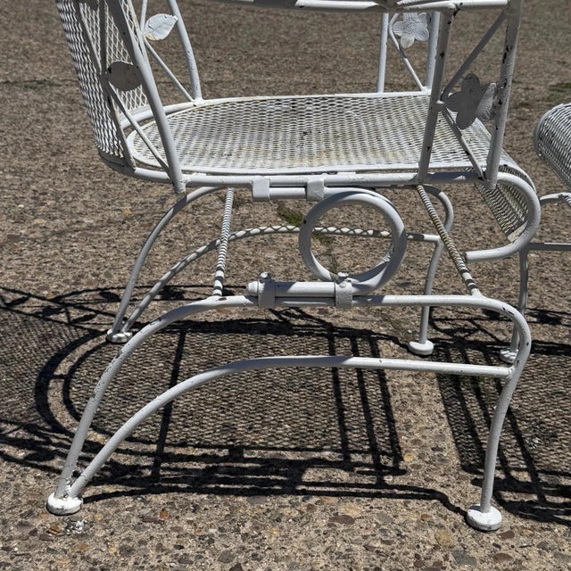 Vintage Woodard Era Floral Wrought Iron Springer Garden Patio Arm Chair - A Pair For Sale - Image 14 of 17