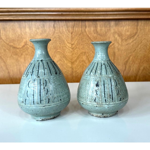 Pair of Small Korean Celadon Inlay Vases Goryeo Dynasty For Sale - Image 4 of 12