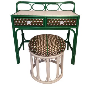 Green Bamboo & Wax Print Fabric Vanity Set For Sale