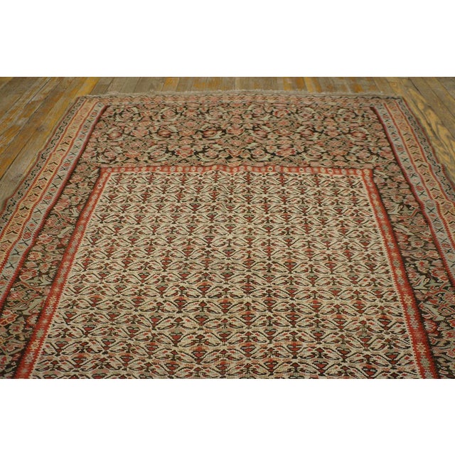 Fantastic Oyster Gray Color With Geometric and Floral Design Antique Persian Senneh Kilim Rug For Sale - Image 4 of 9