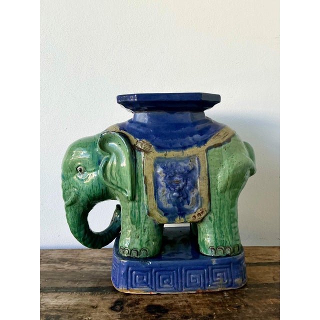 Ceramic Vintage Glazed Ceramic Elephant Low Stool For Sale - Image 7 of 14