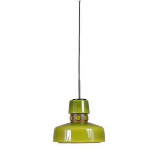 Green Glass Hanging Lamp with Copper Details by Victor Berndt for Flygsfors, Sweden, 1970s For Sale