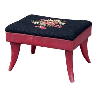Mid-Century Saber Leg Footstool With Needlepoint Seat For Sale