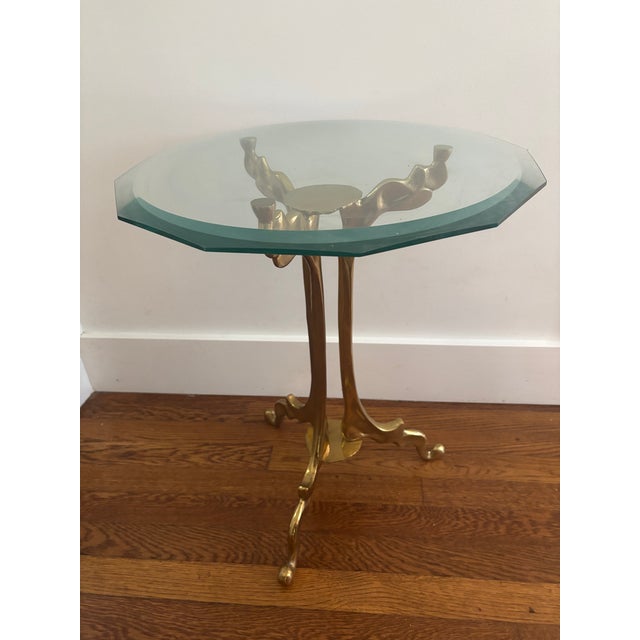Metal Organic Willy Daro Style 1970s Brass Glass Side Table For Sale - Image 7 of 7