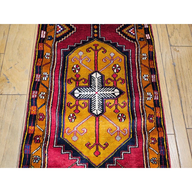 Vintage Turkish Oushak Runner, Handwoven Wool Pile, Geometric Pattern, 3' x 15' For Sale - Image 13 of 16