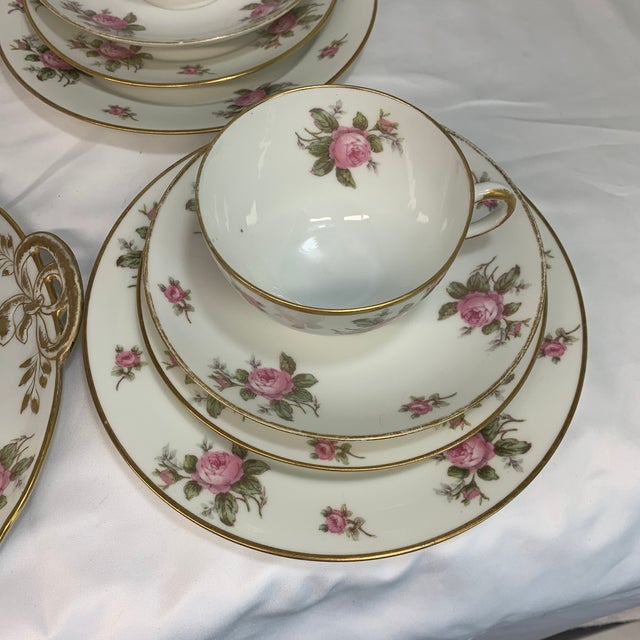 Victorian Gda Limoges Fine Porcelain Luncheon Tea Set Featuring a Classic Pink Rose Motif - 23 PCS For Sale - Image 3 of 9