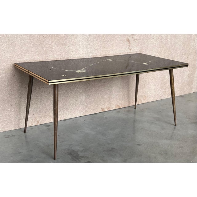 Italian Mid-Century Modern Black & Gold Coffee Table with Abstract Painting Top For Sale - Image 9 of 18