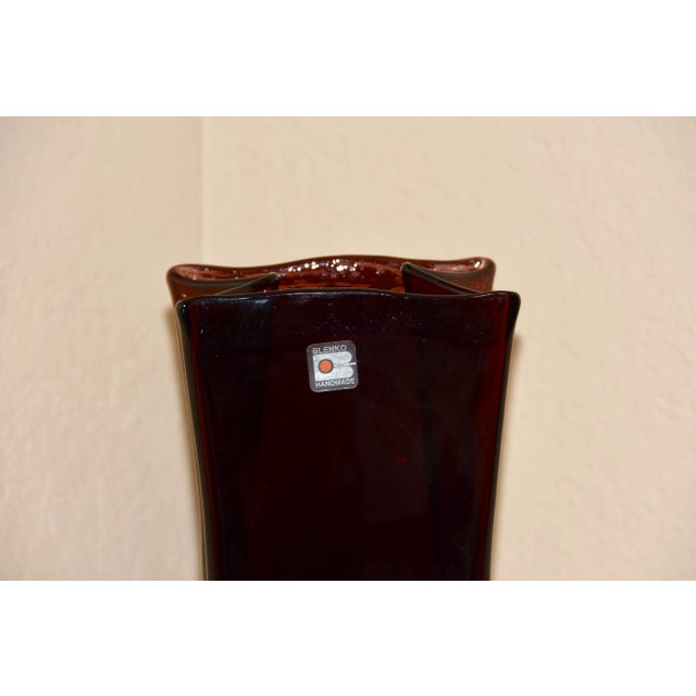 Blenko Art Glass Hand Blown Paper Bag Vase For Sale - Image 9 of 10