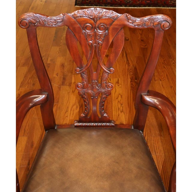 Pair of Theodore Alexander Althorp Chippendale Style Leather Seat Arm Chairs For Sale - Image 10 of 14