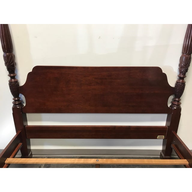 Ethan Allen Court Cherry Wheat Carved Four Poster Bed Queen