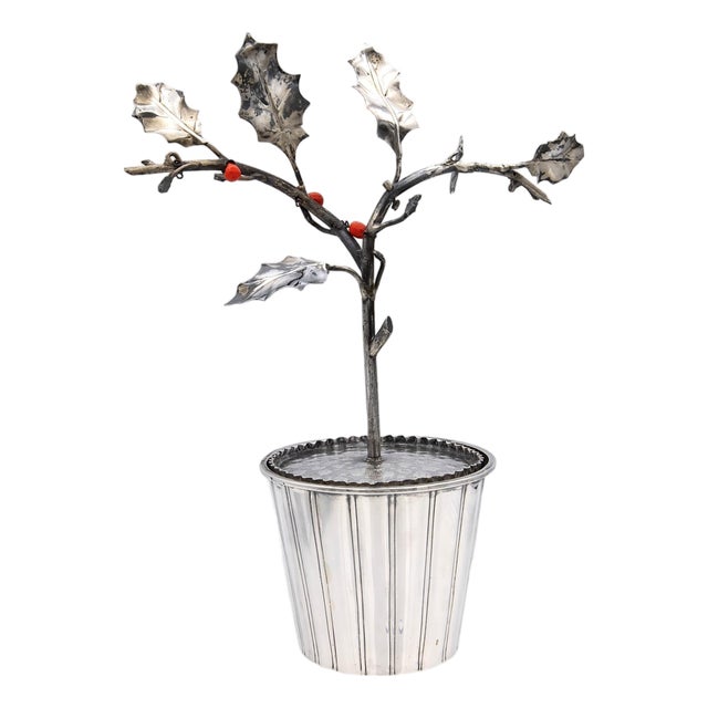Attilio Codognato Signed 800 Silver & Red Coral Holly Tree Objet D'Art, Ca. 1990 For Sale