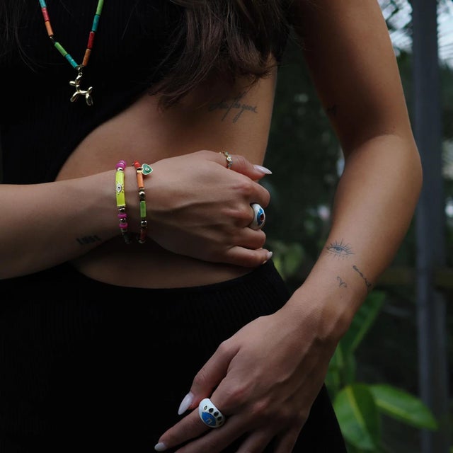 Colorful Jasper Guardian Evil Eye & Heart Charm Bracelet Set For Sale - Image 4 of 6