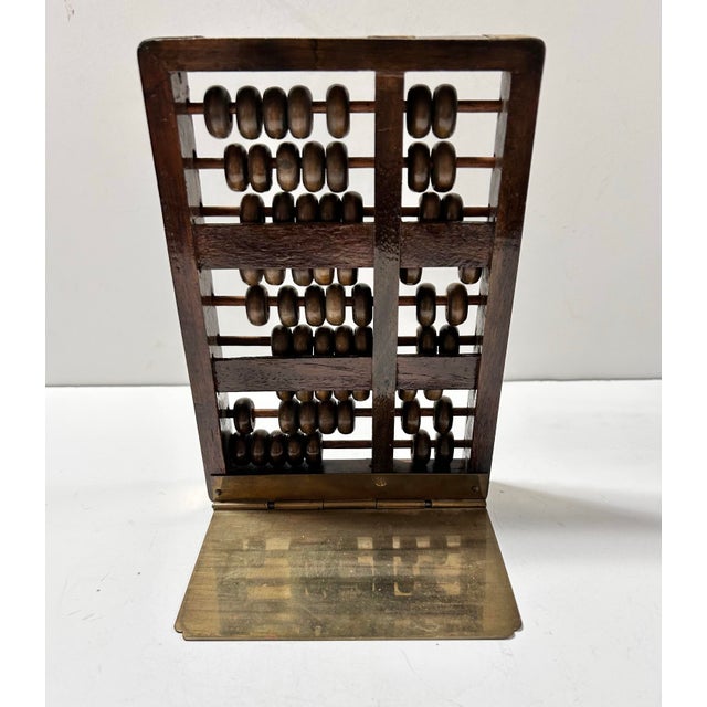 Vintage Wood & Brass Abacus Bookend With Movable Beads For Sale - Image 9 of 11