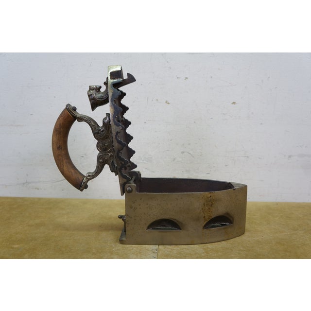 Gray Antique Lion Head Delphin Dolphin Coal Brazier Clothing Iron & Trivet 9" For Sale - Image 8 of 18