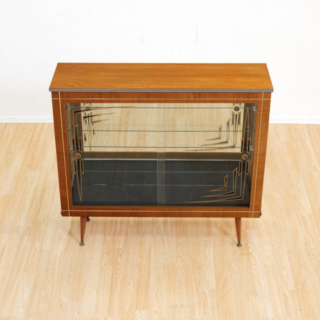 Brown 1950s Atomic Glass Curio Display Cabinet For Sale - Image 8 of 8