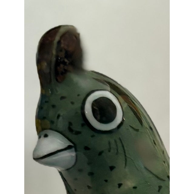 Blue 1960's Boho Chic Folk Art Mexican Tonala Hand Painted Quail, Artist Signed For Sale - Image 8 of 8