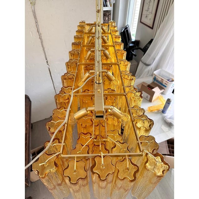Gold Rectangular Tronchi Murano Glass Gold Chandelier by Simoeng For Sale - Image 8 of 12