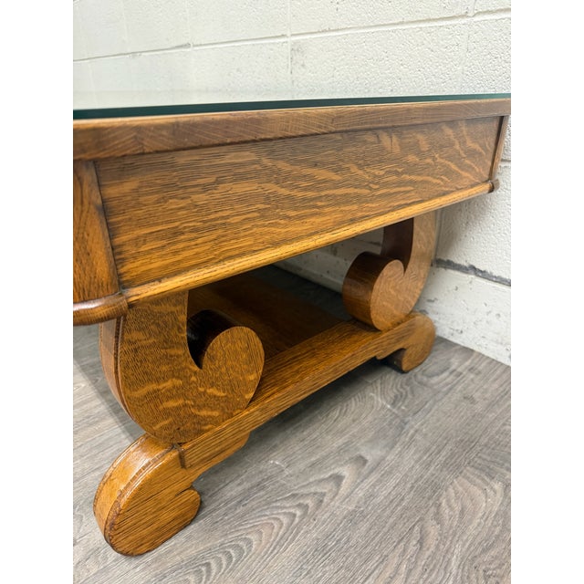 Brown Antique 1920s-1930s Empire Tiger Oak Coffee Table Cocktail Table For Sale - Image 8 of 13