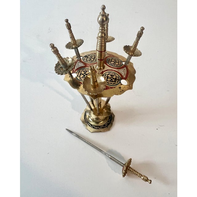 Mid 20th Century Set of 6 Mid Century Cocktail Picks swords with Stand For Sale - Image 5 of 6