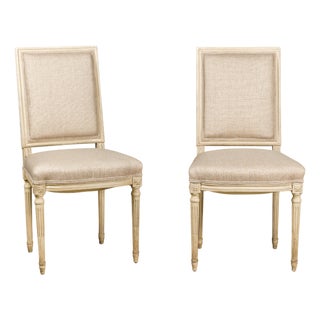 Pair of French Louis XVI Style 1920s Painted Side Chairs with Fluted Legs For Sale