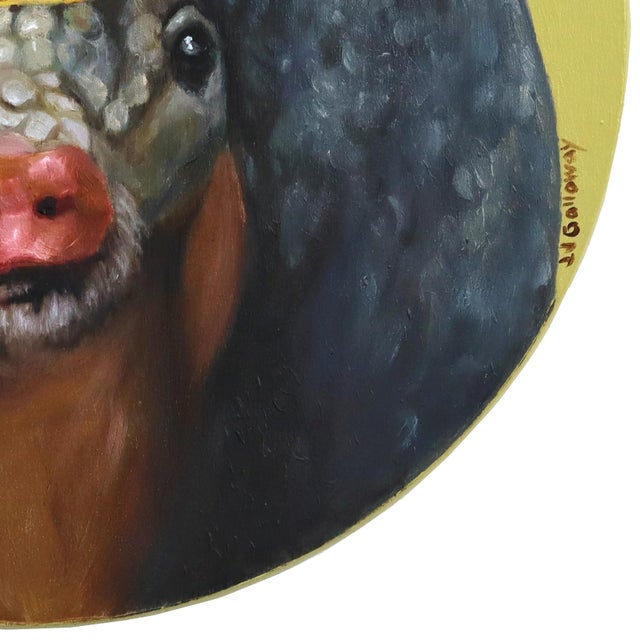 Portrait of an Armadillo, Bearing Burritos - Original Surreal Animal Portrait Oil Painting on Wood Panel by Jj Galloway For Sale - Image 4 of 9
