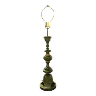 1960's Extra Large Hollywood Regency Green & Gold Metal Table Lamp For Sale