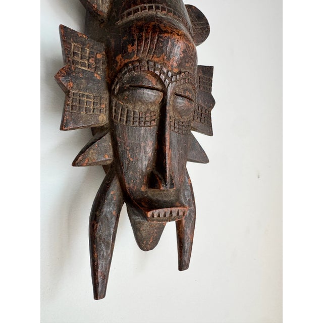 Mid-Century Modern 1960's Vintage Hand-Carved African Tribal Wall Mask/ Sold For Sale - Image 3 of 12